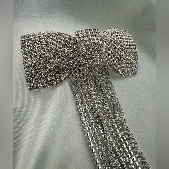 Anthro wedding bridal diamond crystal Silver Bow Hair Clip main image 7